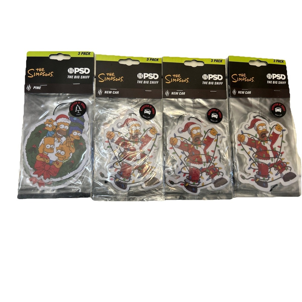 PSD The Big Sniff The‎ Simpsons Christmas Air Freshener 3 Pack Lot Of 4